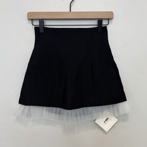 NWT J.ING Black Tulle Trim High Waist Mini Skirt Skort XS Black Ruffle Coquette
